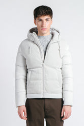 GIUBBOTTO IMBOTTITO CON CAPPUCCIO VELLUTO GRIGIO GHIACCIO